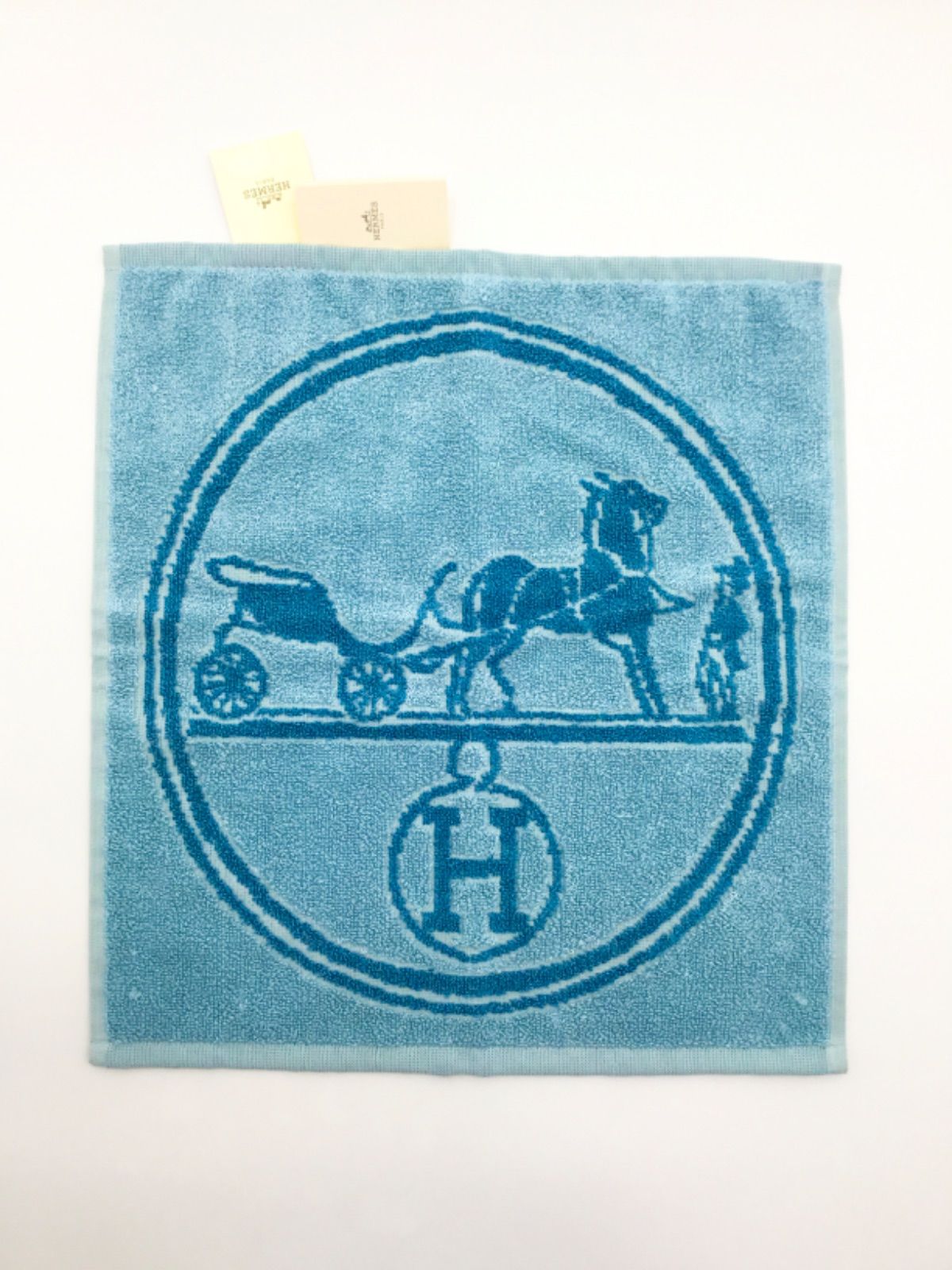 エルメス HERMES カレ ジャガード エクスリブリス ミニタオル ハンカチ シルク コットン Hロゴ 馬車 ブランド小物