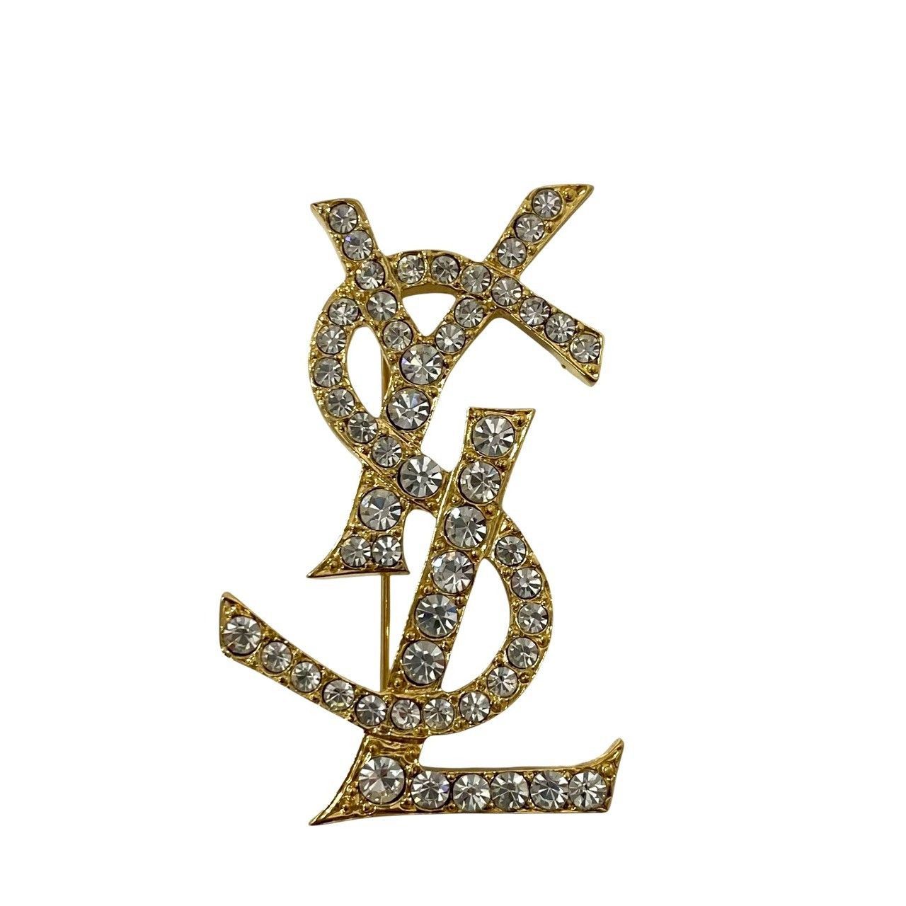 YVES SAINT LAURENT YSLロゴ ブローチ ラインストーン ゴールド 金 ヴィンテージ コサージュ イヴサンローラン SER-5562
