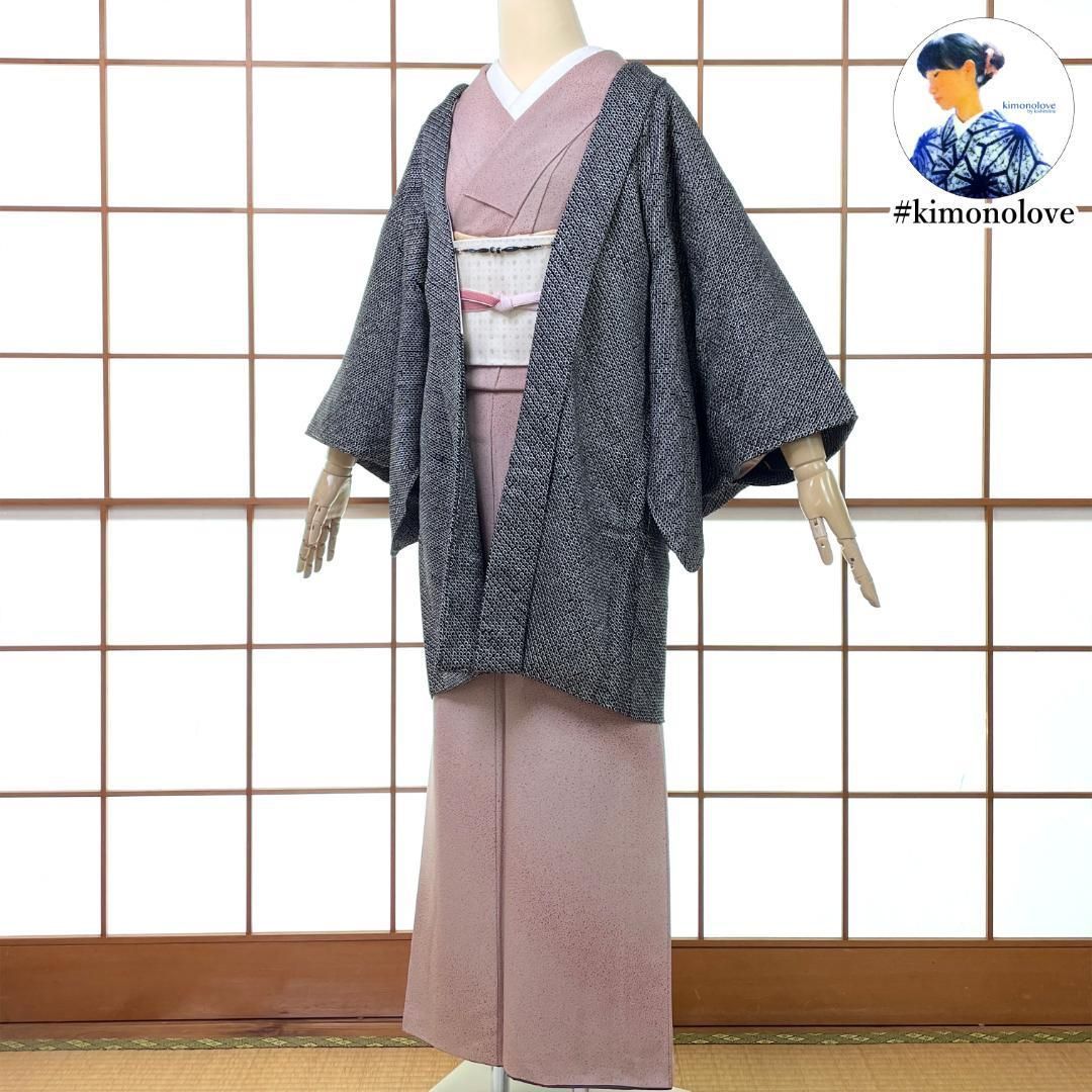 羽織 総絞り 正絹 鹿の子 ドット ブラック 羽織紐付き 着物 kimonolove オゾン消臭サービス A 2245