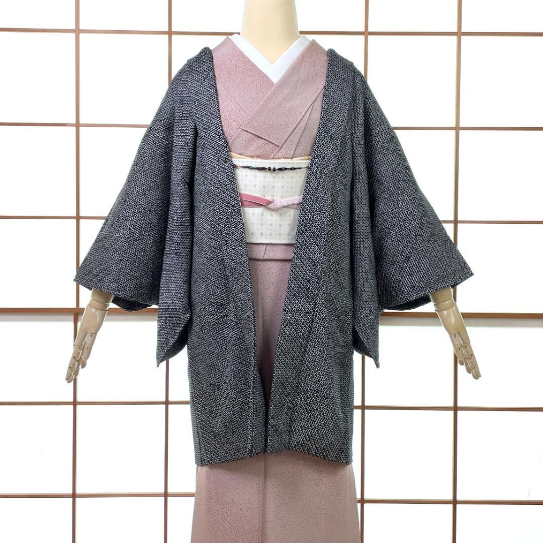  羽織 総絞り 正絹 鹿の子 ドット ブラック 羽織紐付き 着物 kimonolove オゾン消臭サービス A-2245 羽織 着物 浴衣