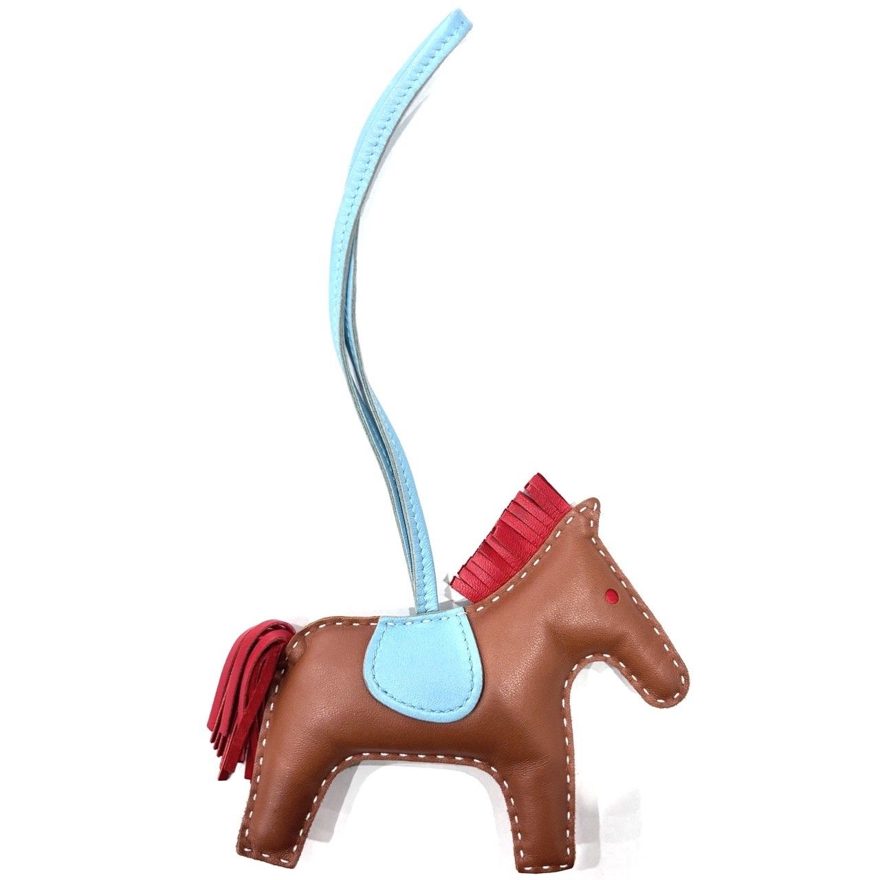 エルメス ロデオMM バッグチャーム レザー ブラウン 水色 馬モチーフ D刻印 HERMES ABランク