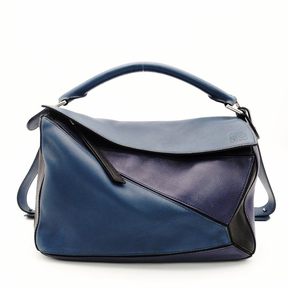 ロエベ LOEWE パズルバッグ ミディアム ハンドバッグ レザー ブルー×パープル×ブラック 2way ショルダー 7-10-272