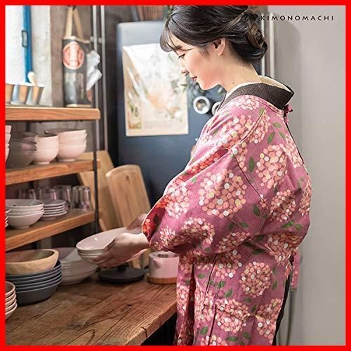 京都きもの町 ロング丈 割烹着 ラズベリー ブーケ