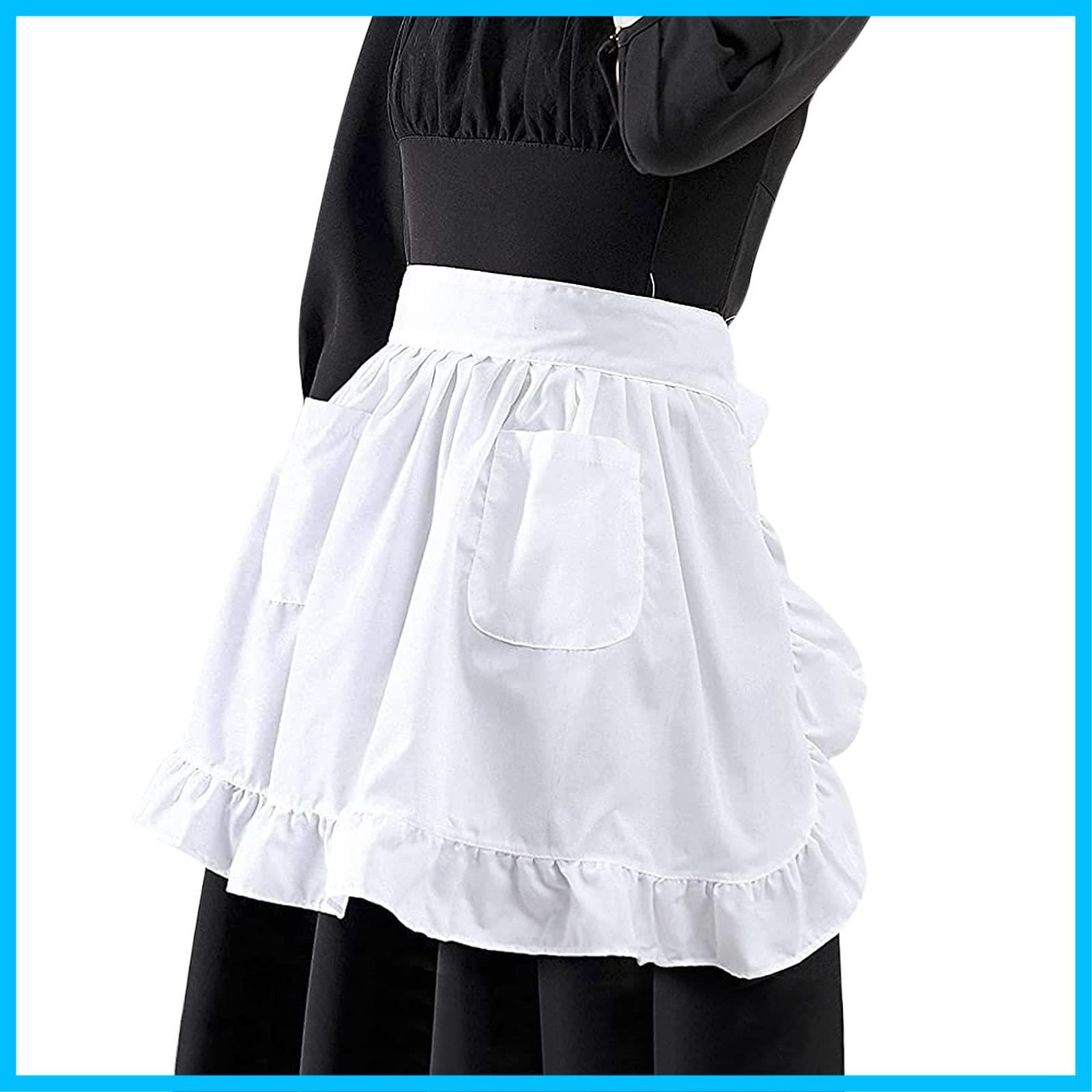 前掛け ショート カフェ 作業用 料理帽子 キッチン コットン 花屋 白 掃除用 ウエストエプロン メイド レディース コスプレ コスチューム フリル かわいい メイドエプロン 女性 LYING 仮装