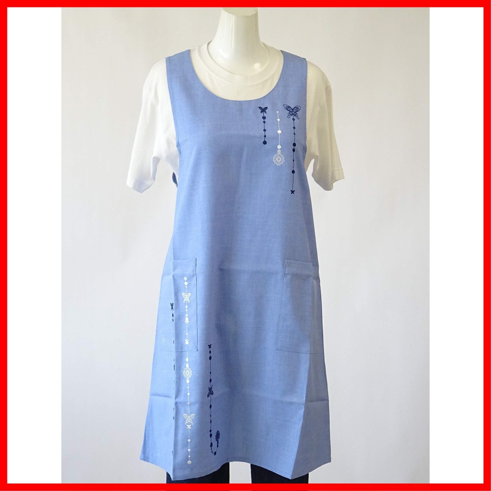 数量 ハナエ モリ 洗濯しても しわになりにくい MORI ポリエステル HANAE 素材の チョウ エプロン の 刺繍 ブランド の キッチン 森英恵 エプロン 67338