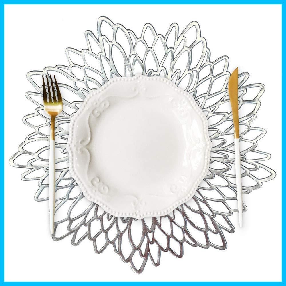 ハイビスカス 6枚セット プレースマット PVC ランチョンマット らんちょんまっと おしゃれ クリスマス飾り 北欧風 防汚 洗える シルバー