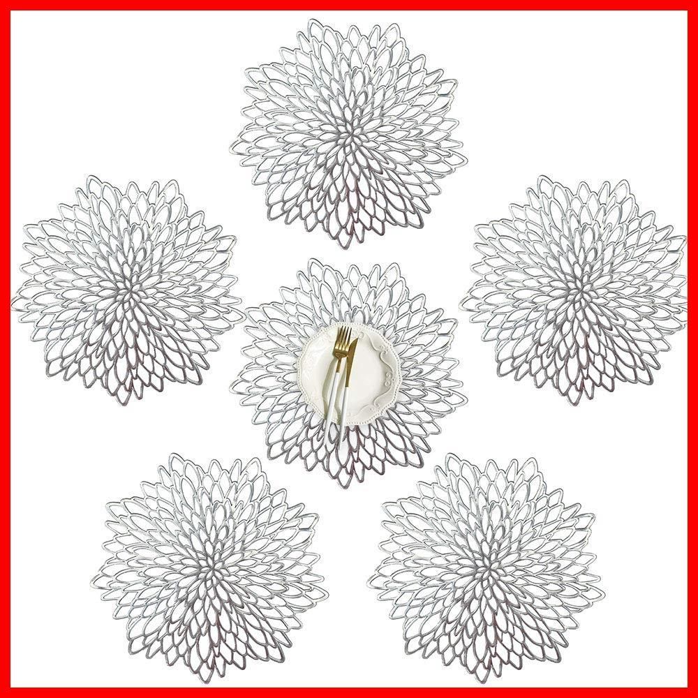 ハイビスカス 6枚セット プレースマット PVC ランチョンマット らんちょんまっと おしゃれ クリスマス飾り 北欧風 防汚 洗える シルバー