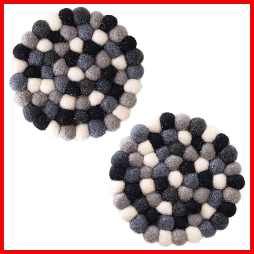 ブラック×ホワイト セット コースター ラウンド フェルト DEKORANDO デコランド