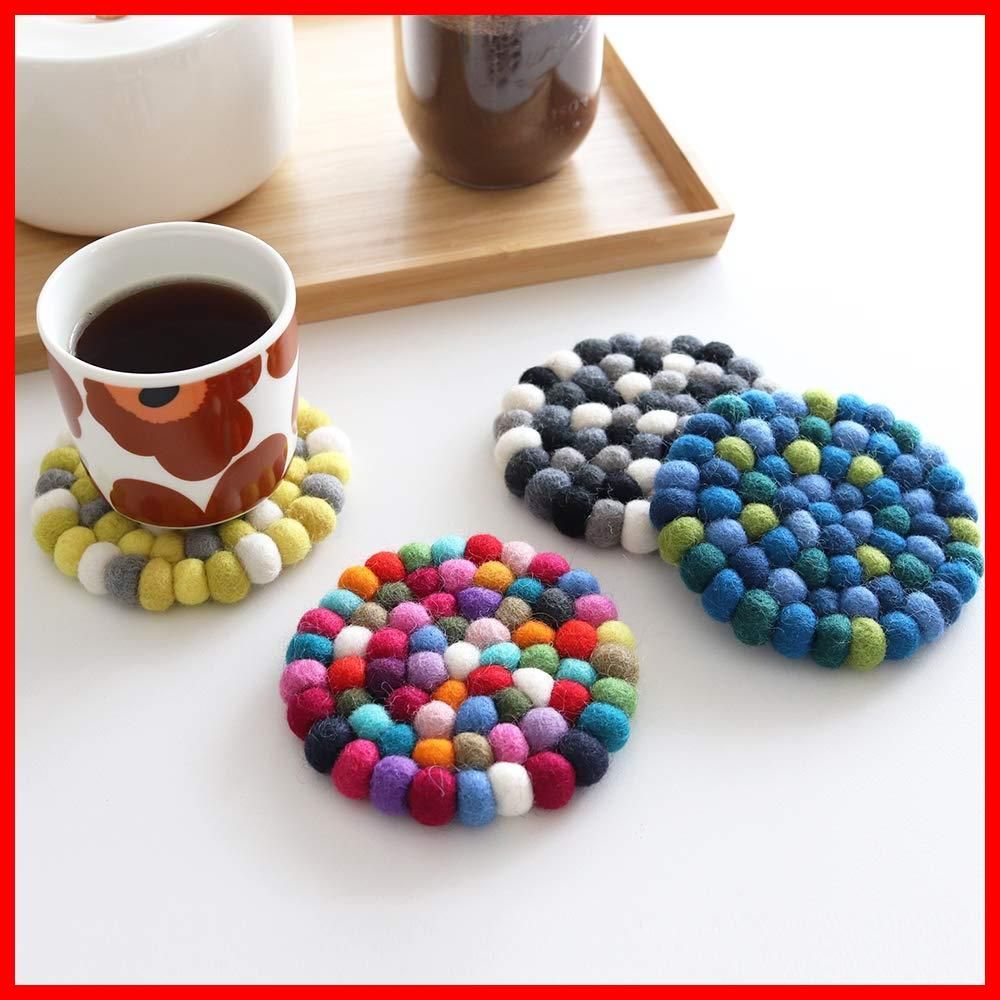 ブラック×ホワイト 2枚セット コースター ラウンド フェルト DEKORANDO デコランド