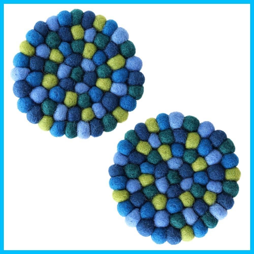 DEKORANDO フェルト デコランド ラウンド コースター 2枚セット ライム×ブルー