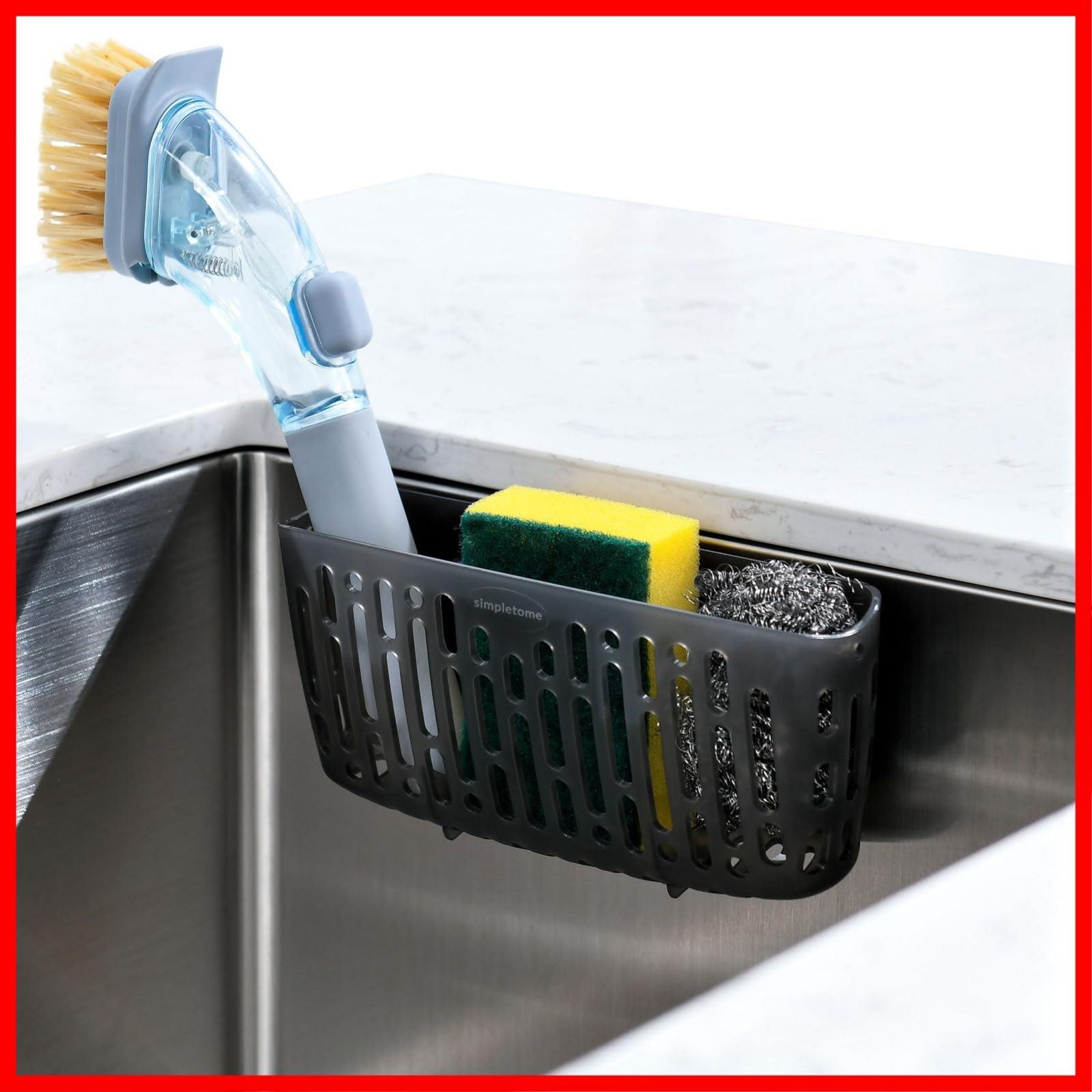 3X 便利 吸盤またはカウンタートップ 小物収納 洗碗刷 水切り トランスルーセント グレイ スポンジ置き simpletome