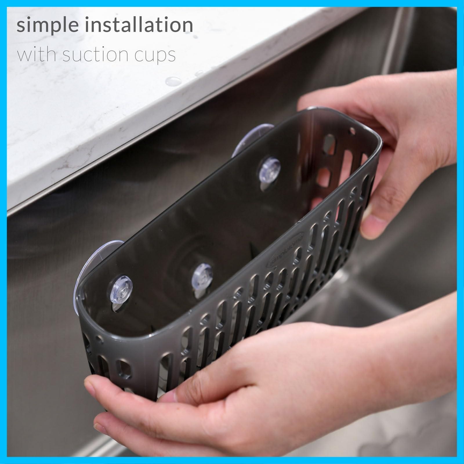 3X 便利 吸盤またはカウンタートップ 小物収納 洗碗刷 水切り トランスルーセント グレイ スポンジ置き simpletome