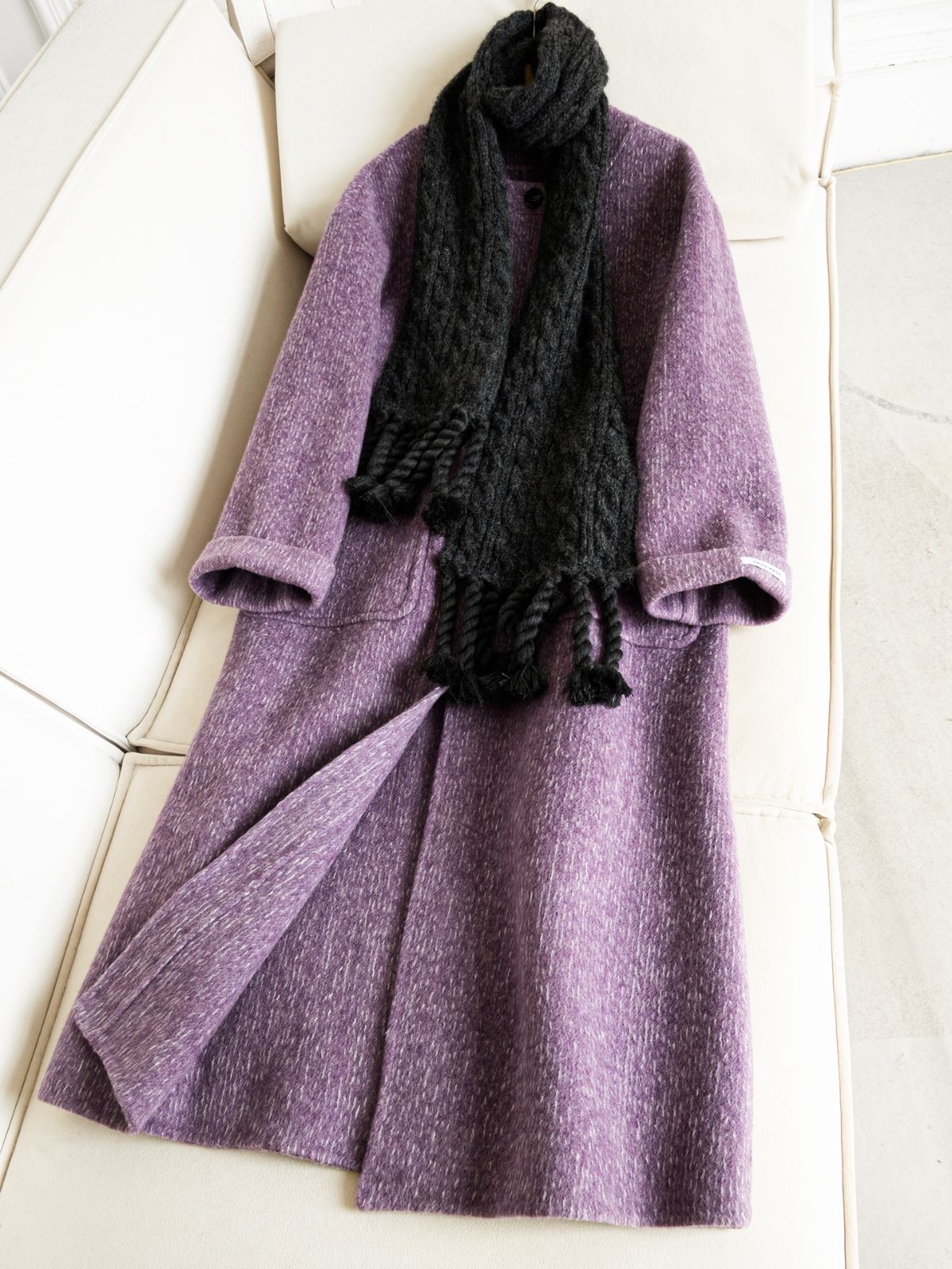 お洒落冬レディースウールコートロングコートニットスカーフ暖かコート