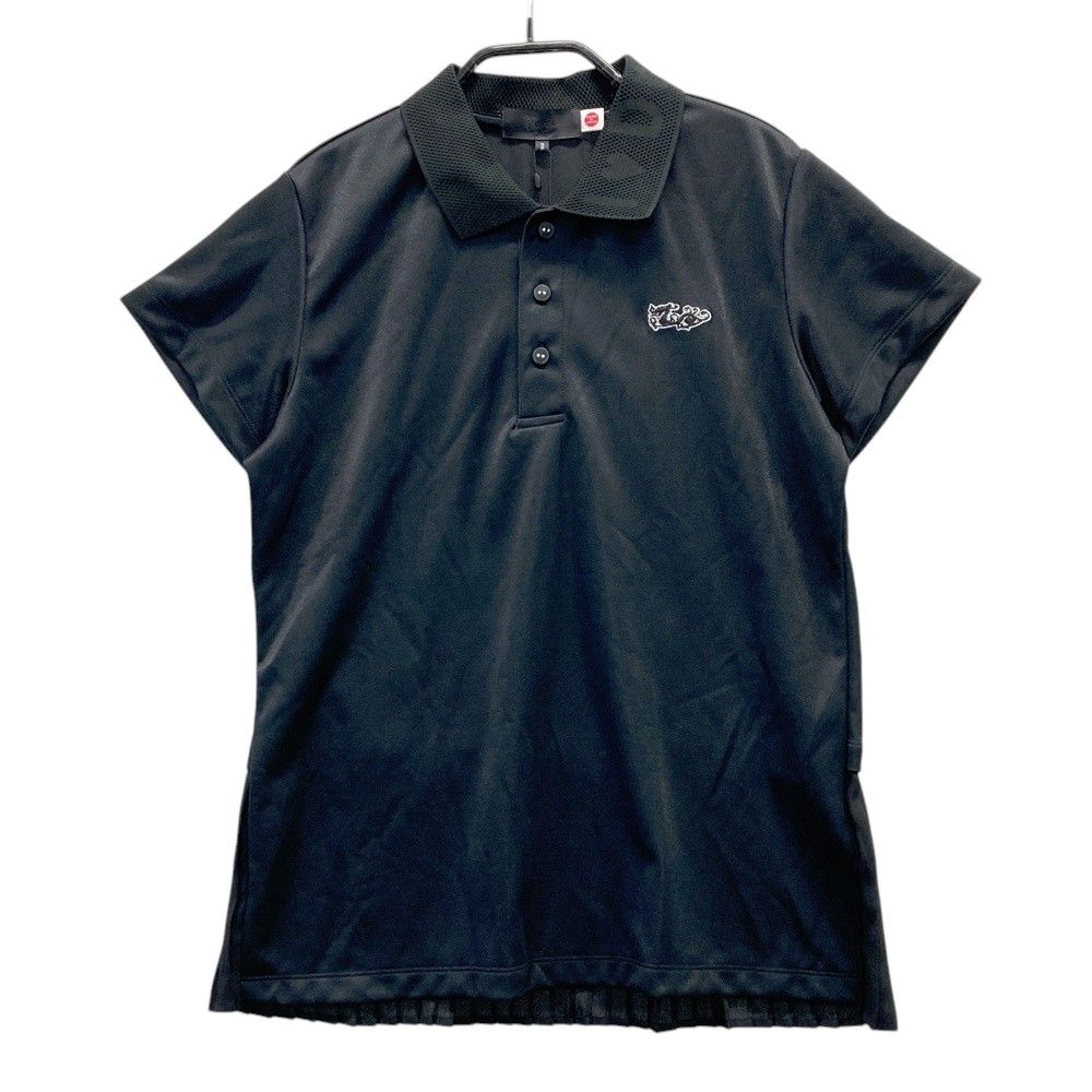 サイズ 2 DANCE WITH DRAGON ダンスウィズドラゴン 襟デザイン プリーツ切替 半袖ポロシャツ ブラック系 240101547724 ゴルフウェア レディース ストスト