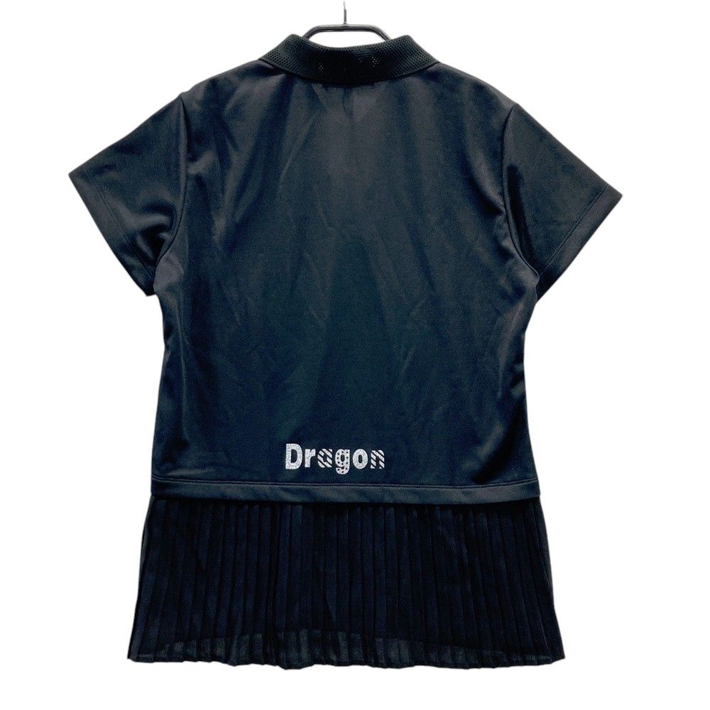 サイズ 2 DANCE WITH DRAGON ダンスウィズドラゴン 襟デザイン プリーツ切替 半袖ポロシャツ ブラック系 ゴルフウェア レディース ストスト