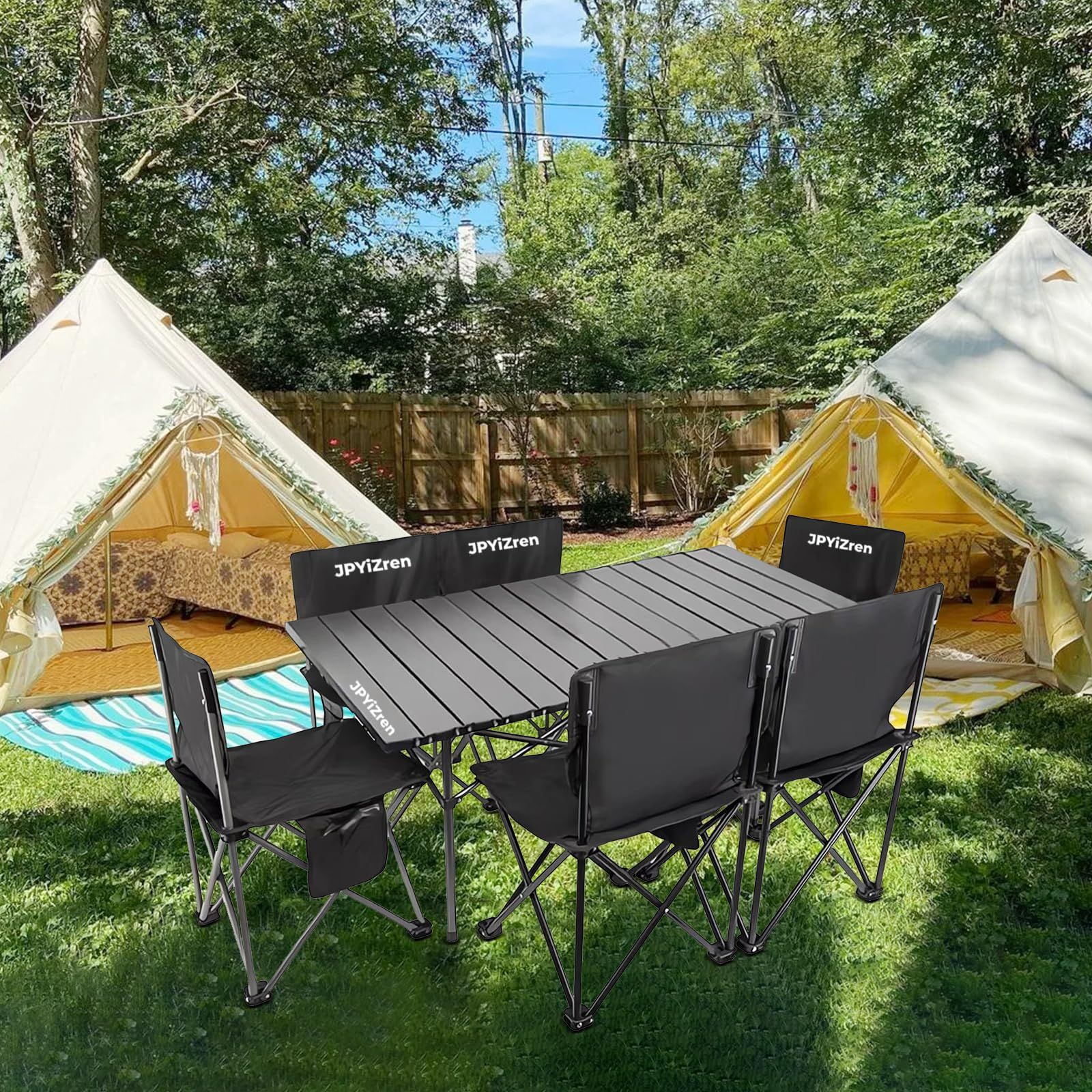 数量 7 キャンプ用品 屋外 ガーデン テント お釣り BBQ 収納バッグ付き 組立簡単 ブラック 折り畳み 超軽量 ピクニックテーブル ベンチセット ピクニック アルミテーブル椅子 7点セット チェア テーブル アウトドア OLIVEOS_COM_TR