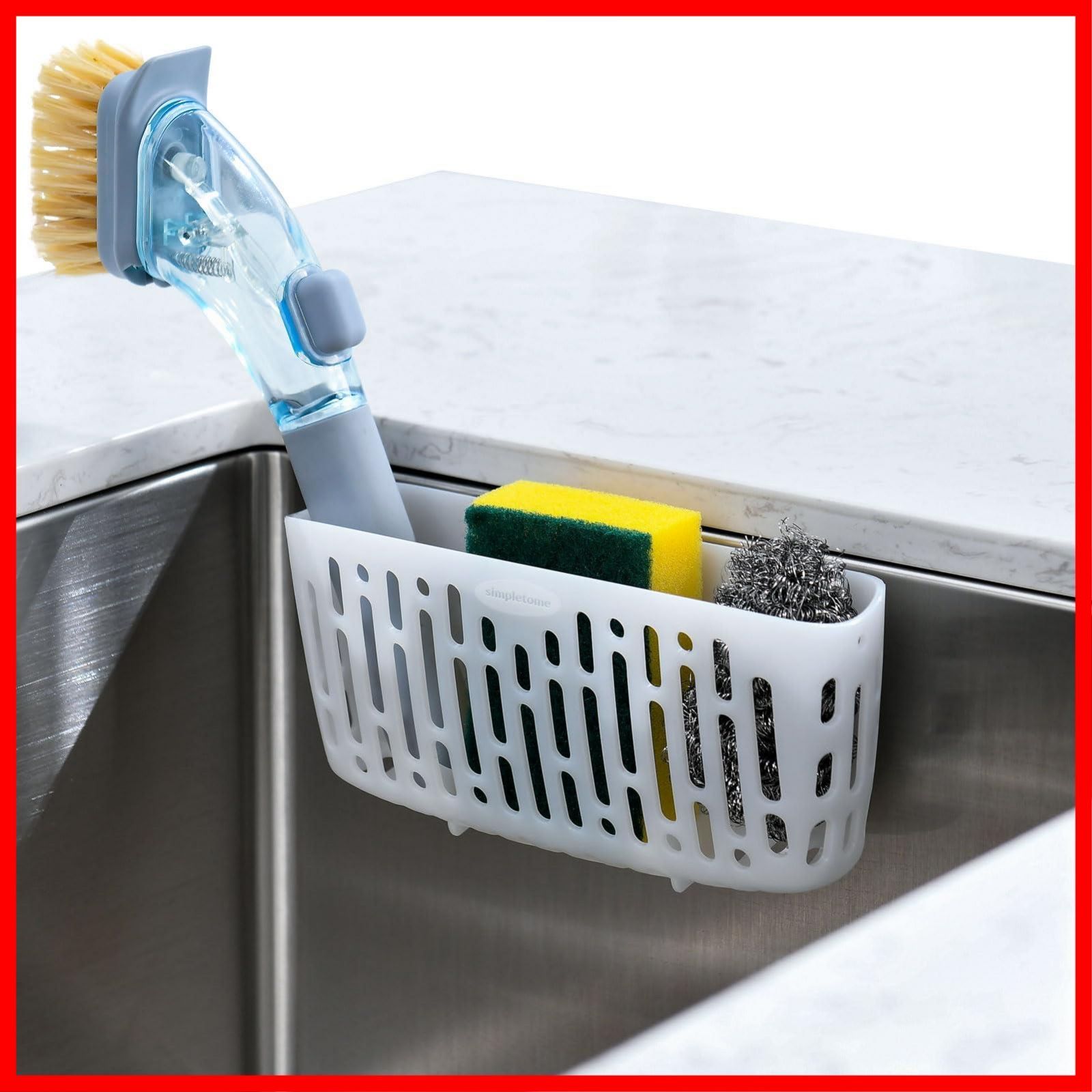 在庫 便利 小物収納 3X 洗碗刷 吸盤またはカウンタートップ 水切り スポンジ置き 半透明ホワイト simpletome