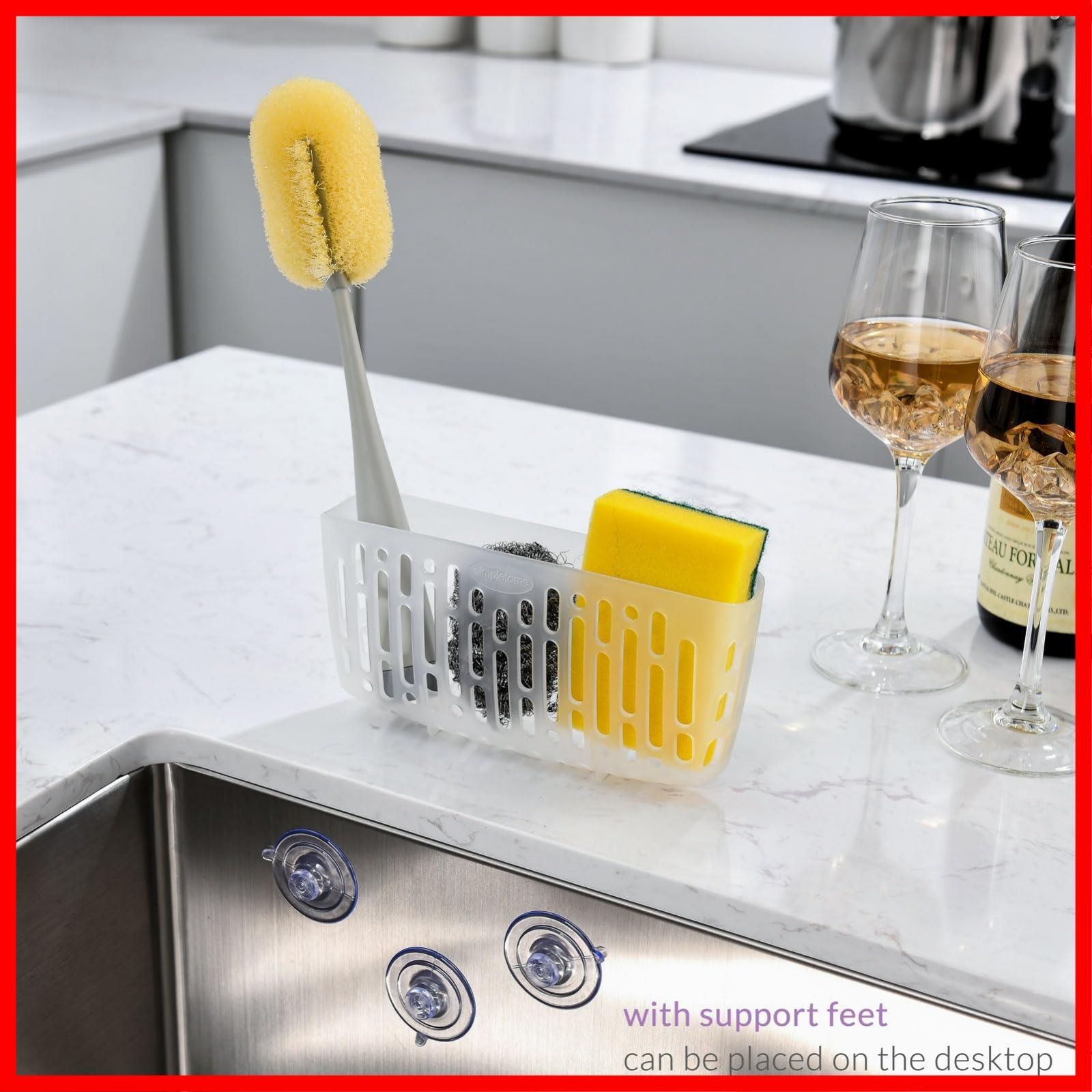 商品 吸盤またはカウンタートップ トランスペアレント 3X 便利 小物収納 洗碗刷 水切り スポンジ置き simpletome
