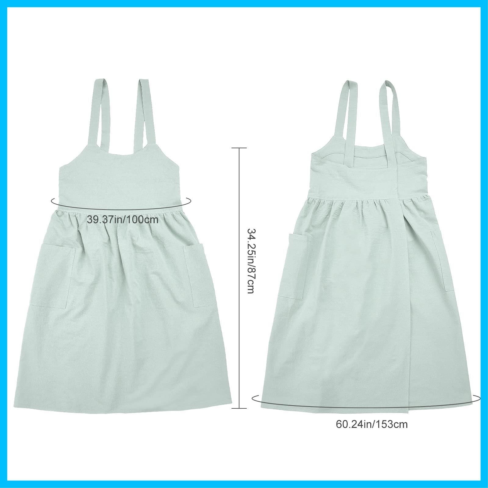 エプロン レディース リネン サスペンダー タンク コットン ドレス ポケット付き ベーキング Surblue クッキング ガーデニング用