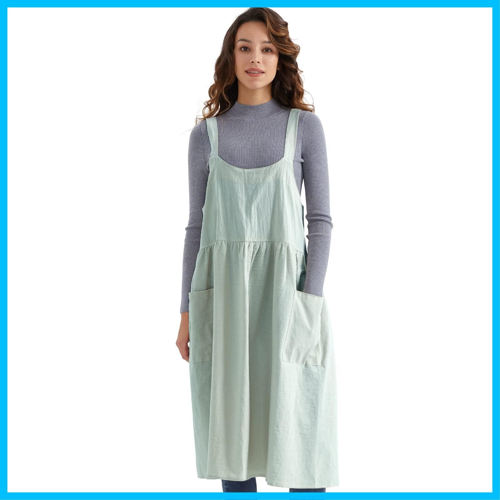 エプロン レディース リネン サスペンダー タンク コットン ドレス ポケット付き ベーキング Surblue クッキング ガーデニング用