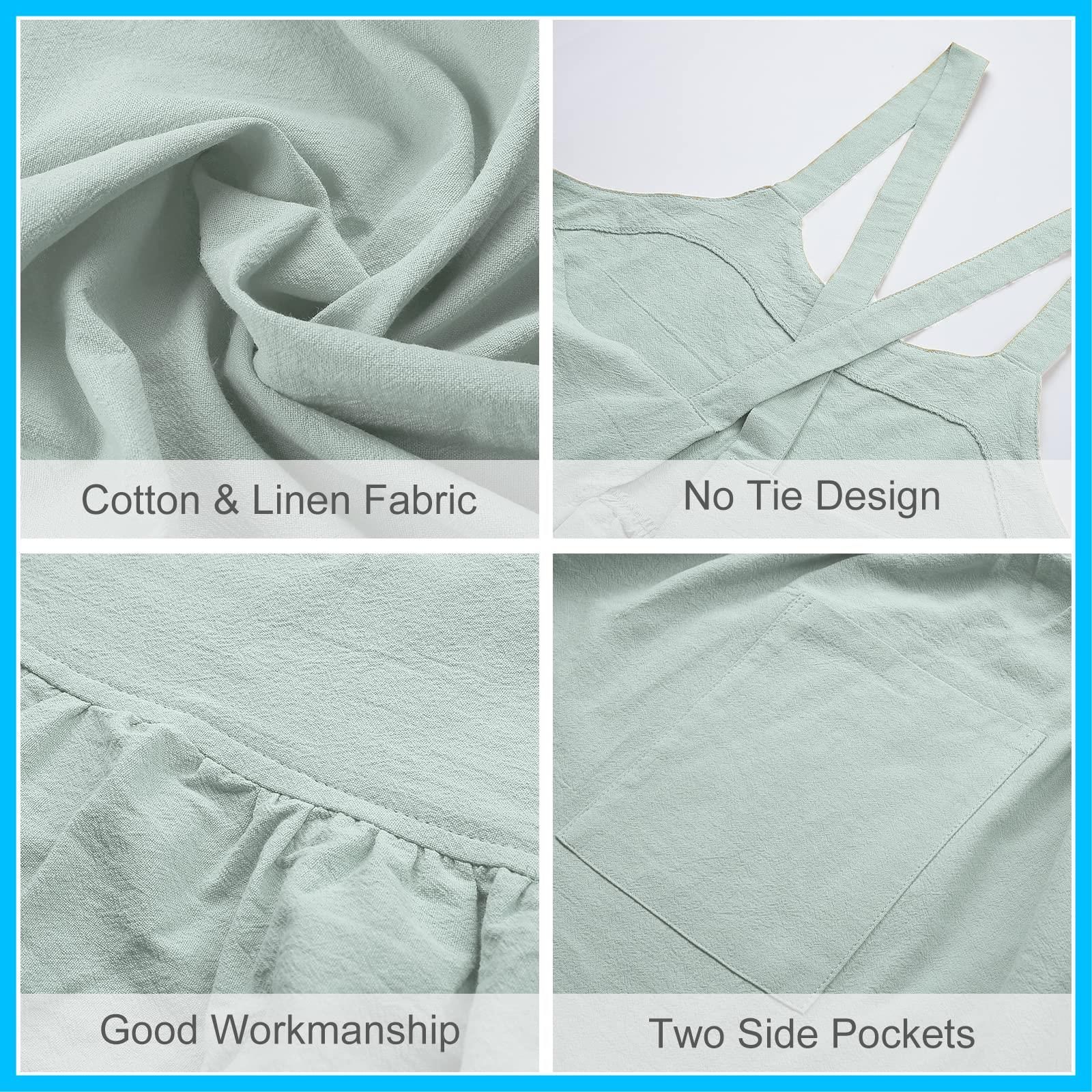  エプロン レディース リネン サスペンダー タンク コットン ドレス ポケット付き ベーキング Surblue クッキング ガーデニング用 エプロン キッズファッション小物