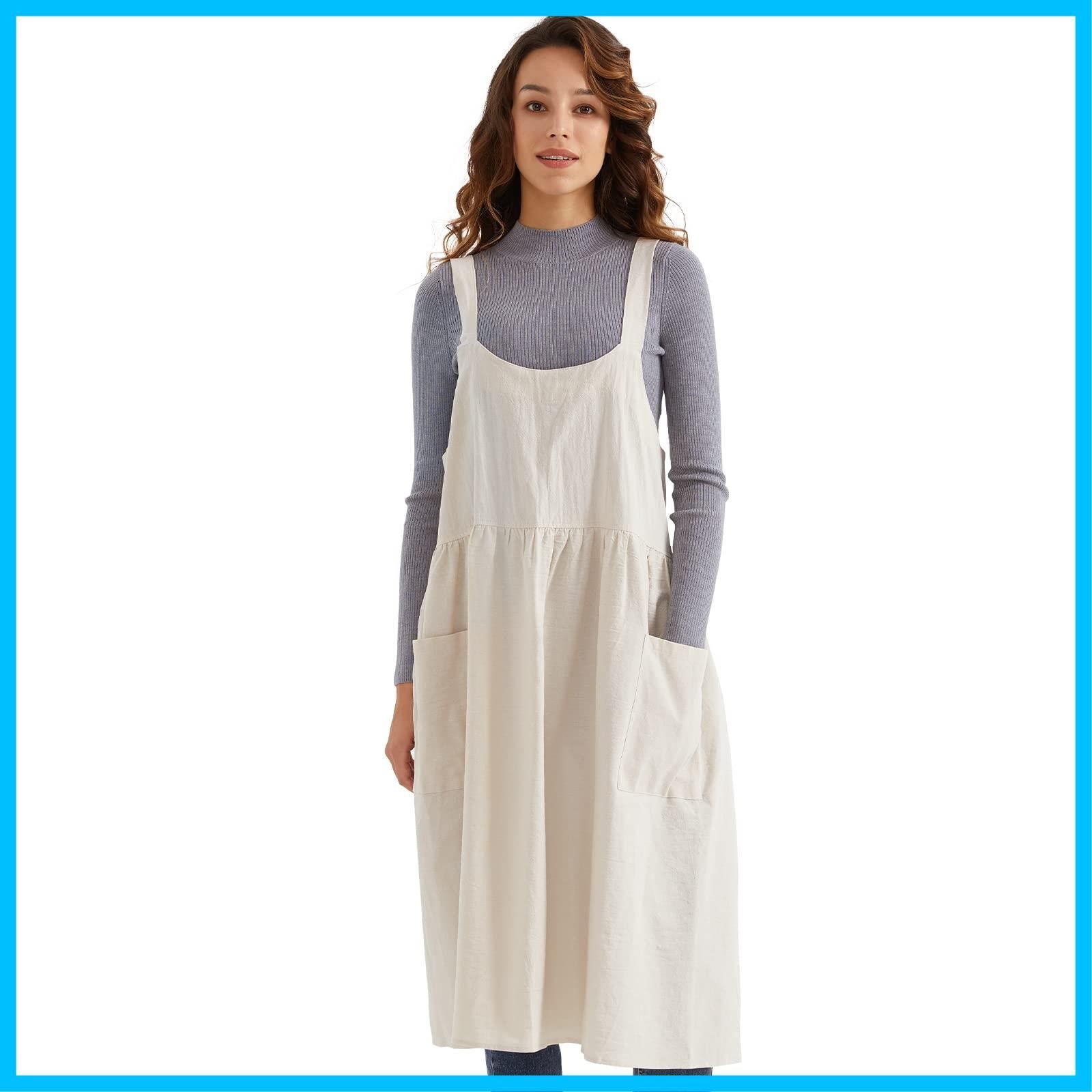 在庫 クッキング ベーキング ポケット付き ガーデニング用 ドレス タンク サスペンダー レディース エプロン リネン コットン Surblue