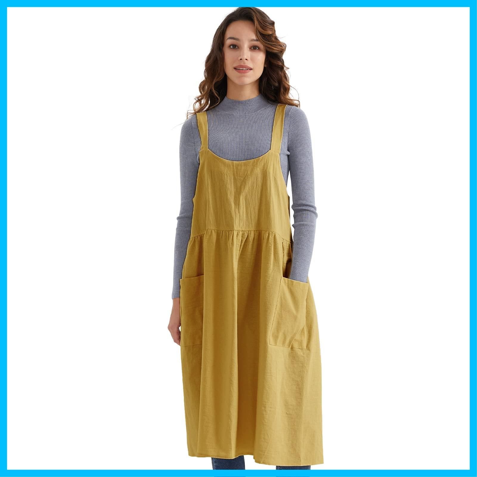 数量 レディース エプロン サスペンダー タンク リネン ドレス ポケット付き コットン ベーキング クッキング Surblue ガーデニング用
