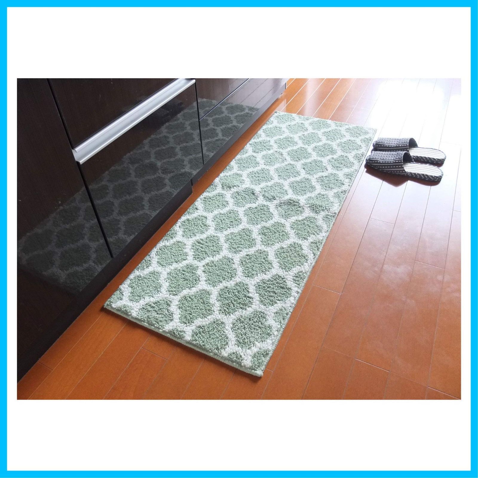 マット エリプス 北欧風 かわいい グリーン シンプル キッチン 45 x 180 cm バス 洗える