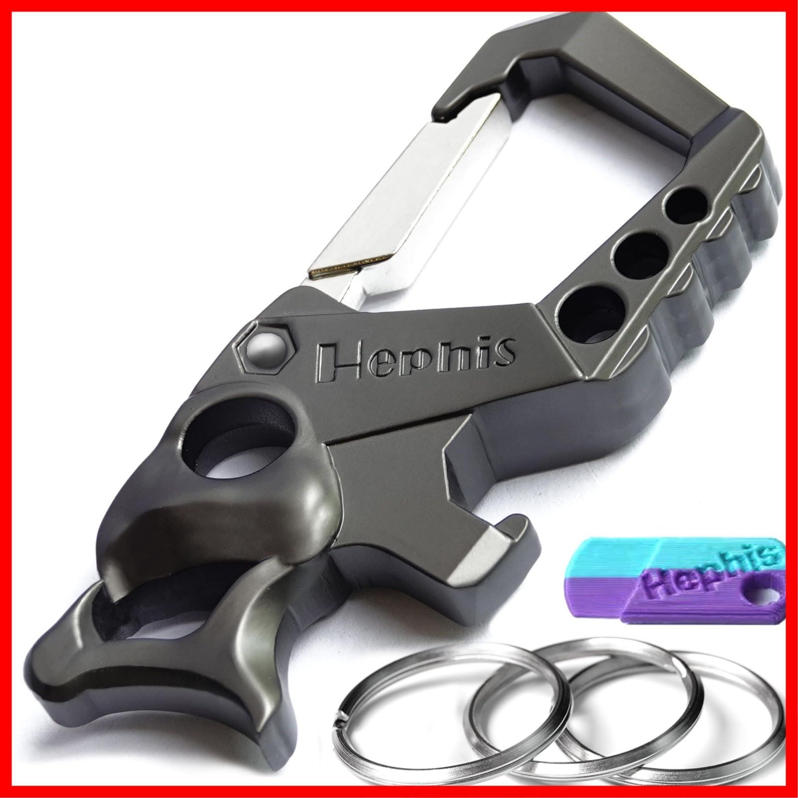 Large ブラック02 男女兼用 高耐久キーチェーンボトルオープナー カラビナカーキーチェーン Hephis