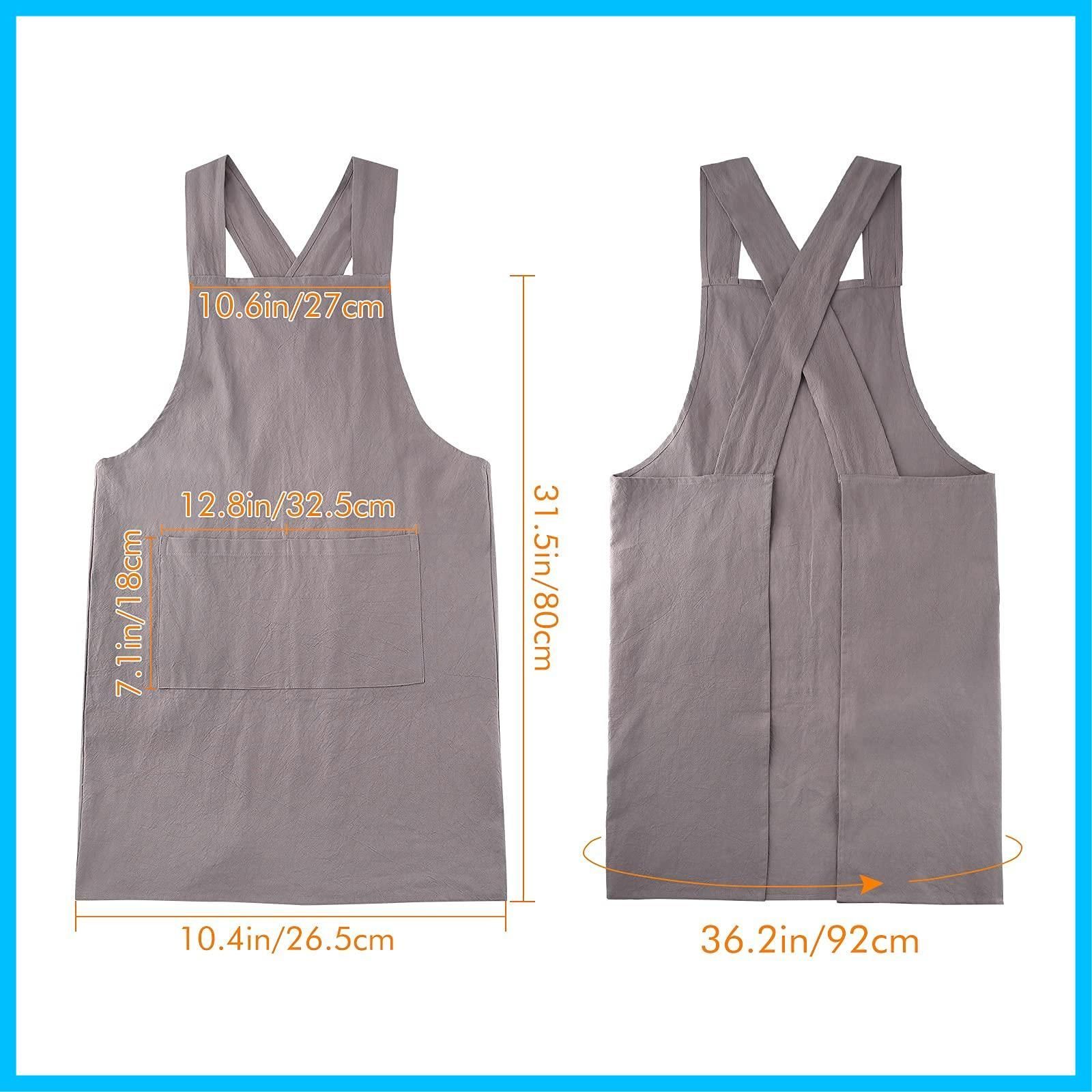  Surblue クロスバックエプロン コットンリネン 無地男女兼用 エプロン ヴィンテージエプロン 和風 ポケット2つ付き エプロン キッズファッション小物