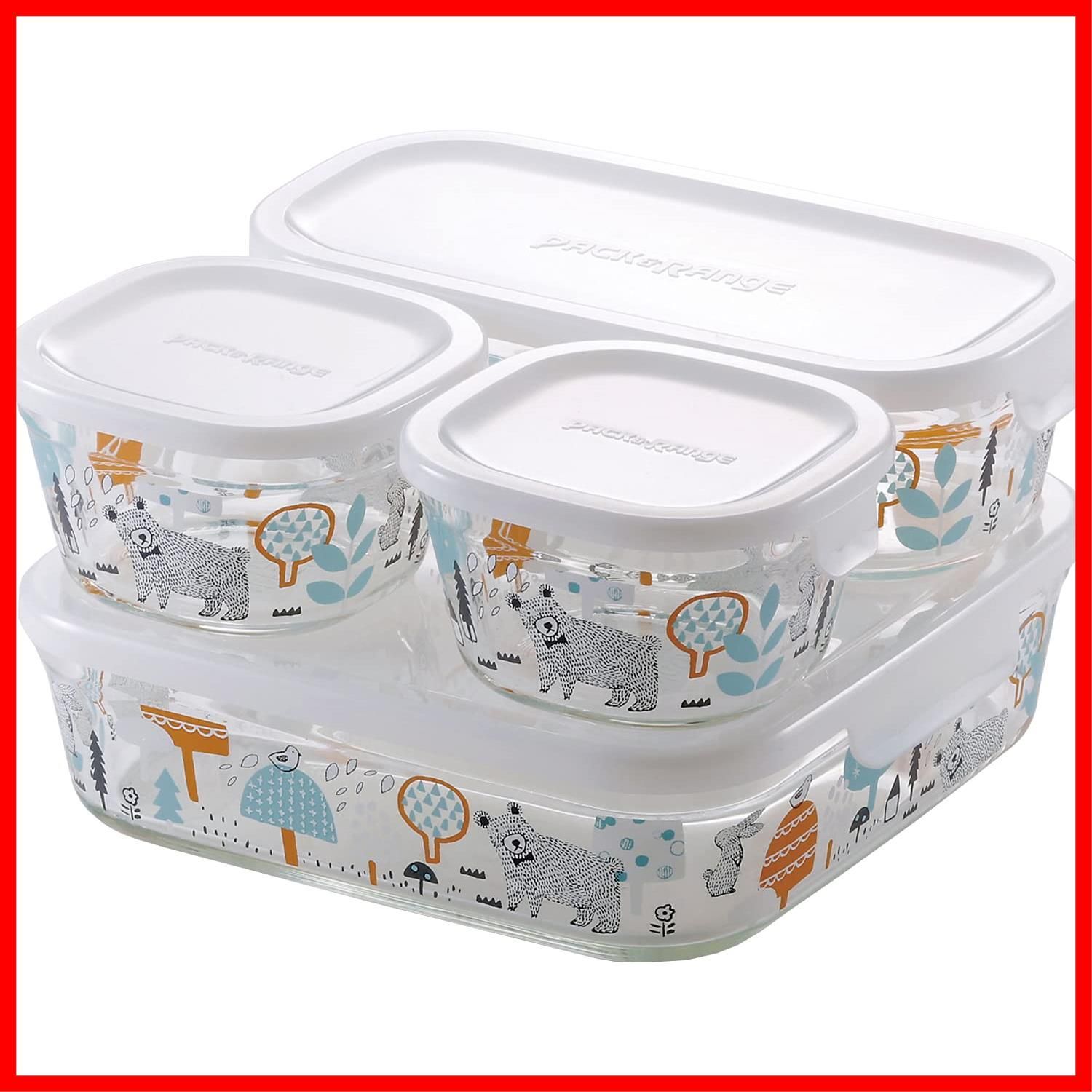 在庫 耐熱ガラス iwaki イワキ 保存容器 シンジカトウ 森の中で システムセット ミニ パック-レンジ PS-PRNSNE4