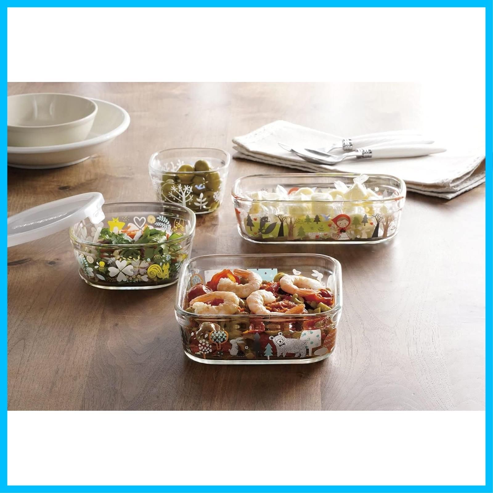 在庫 耐熱ガラス iwaki イワキ 保存容器 シンジカトウ 森の中で システムセット ミニ パック-レンジ PS-PRNSNE4