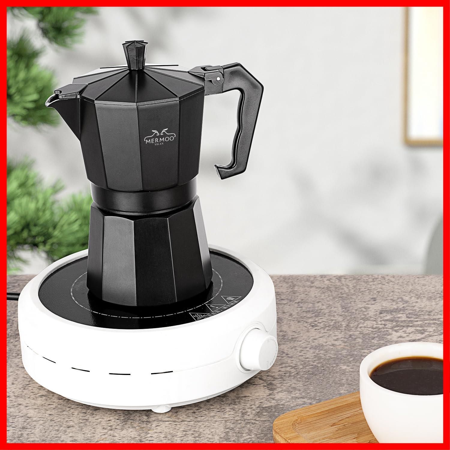 直火エスプレッソメーカー 6カップ 300ml ブラック メルムー イーラン モカポット アルミ YILAN コーヒーメーカー アウトドア MERMOO コーヒー エスプレッソマシン