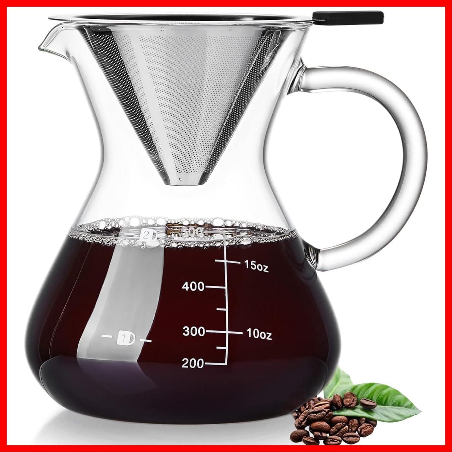 商品 繰り返し使用 なステンレスフィルター ペーパーコーヒーフィルター不要 500ml ２層メッシュ ドリップコーヒーサーバー 電子レンジ対応 コーヒーサーバー ポカロティー 目盛付き POKALOTEA