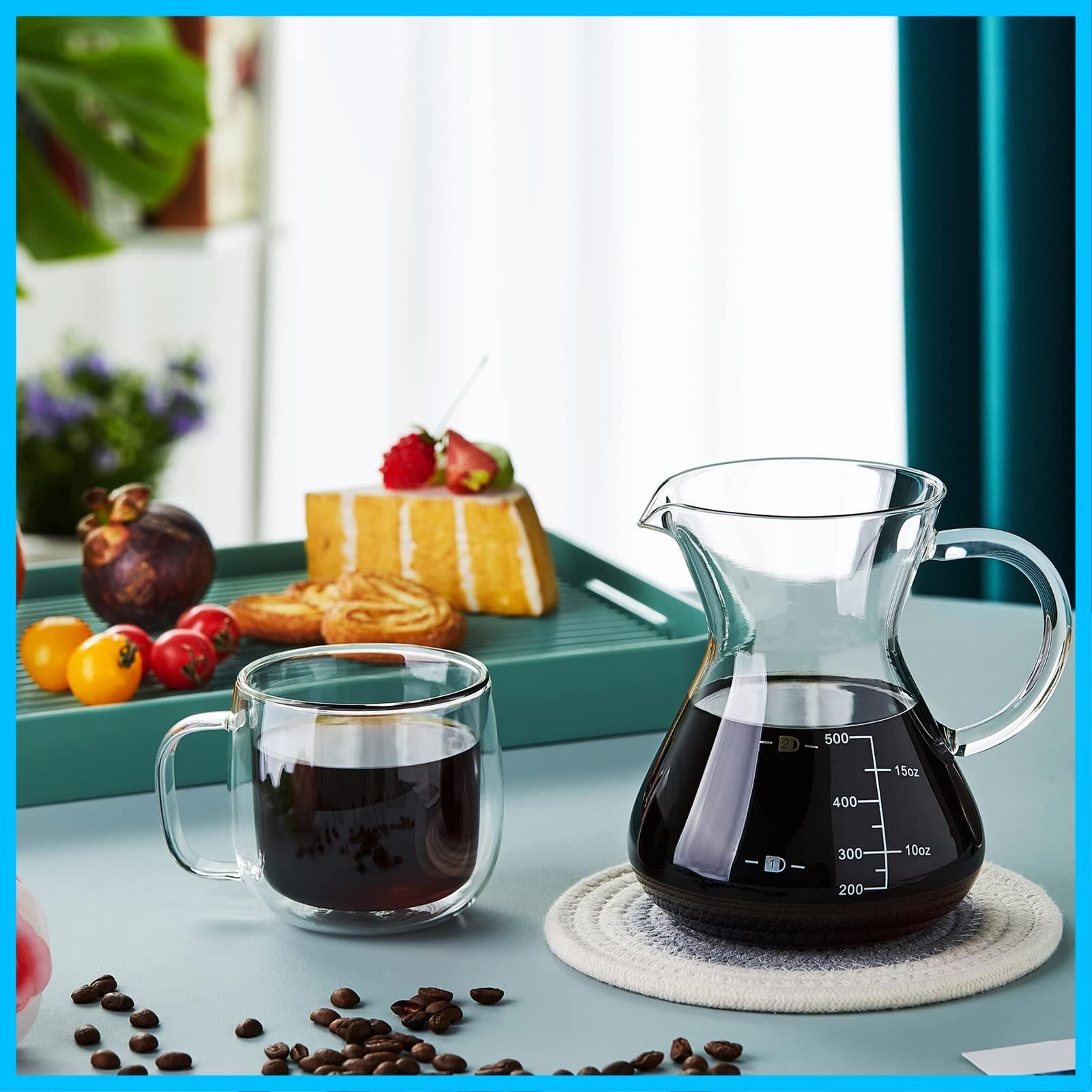 商品 繰り返し使用 なステンレスフィルター ペーパーコーヒーフィルター不要 500ml 2層メッシュ ドリップコーヒーサーバー 電子レンジ対応 コーヒーサーバー ポカロティー 目盛付き POKALOTEA