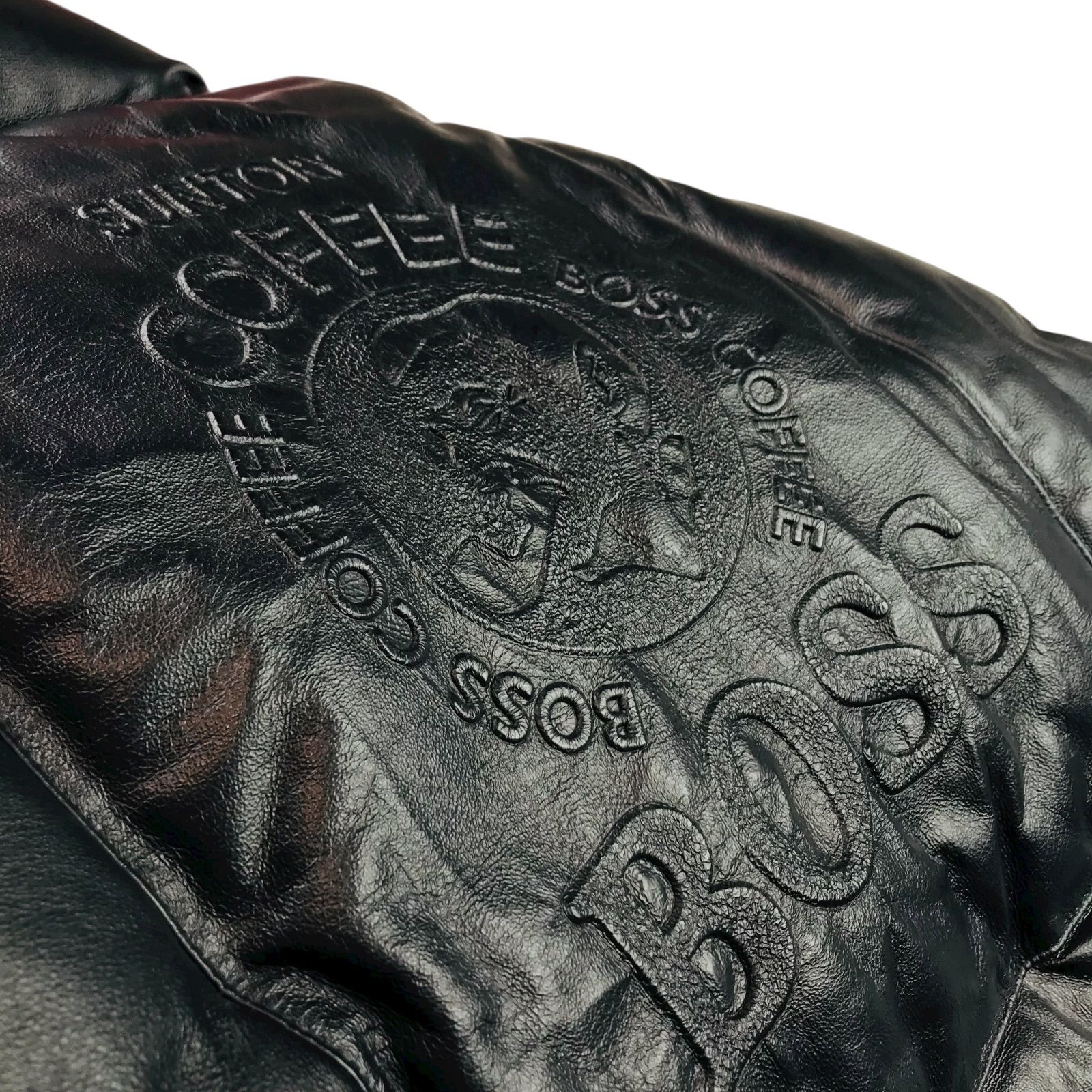 サントリー BOSS 10周年記念 エンボスロゴ 本革 ダウンジャケット 黒 M