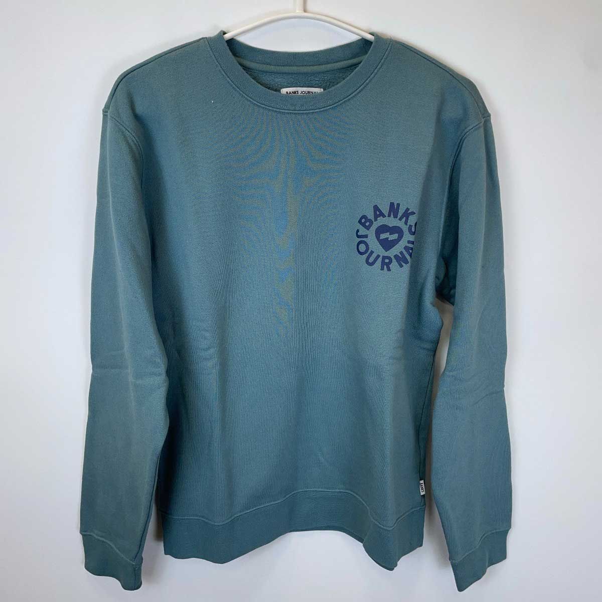 【未使用】BANKS バンクス HEART RINGS FLEECE トレーナー ロゴ プリント S スモーク ブルー AFL0231 メンズ