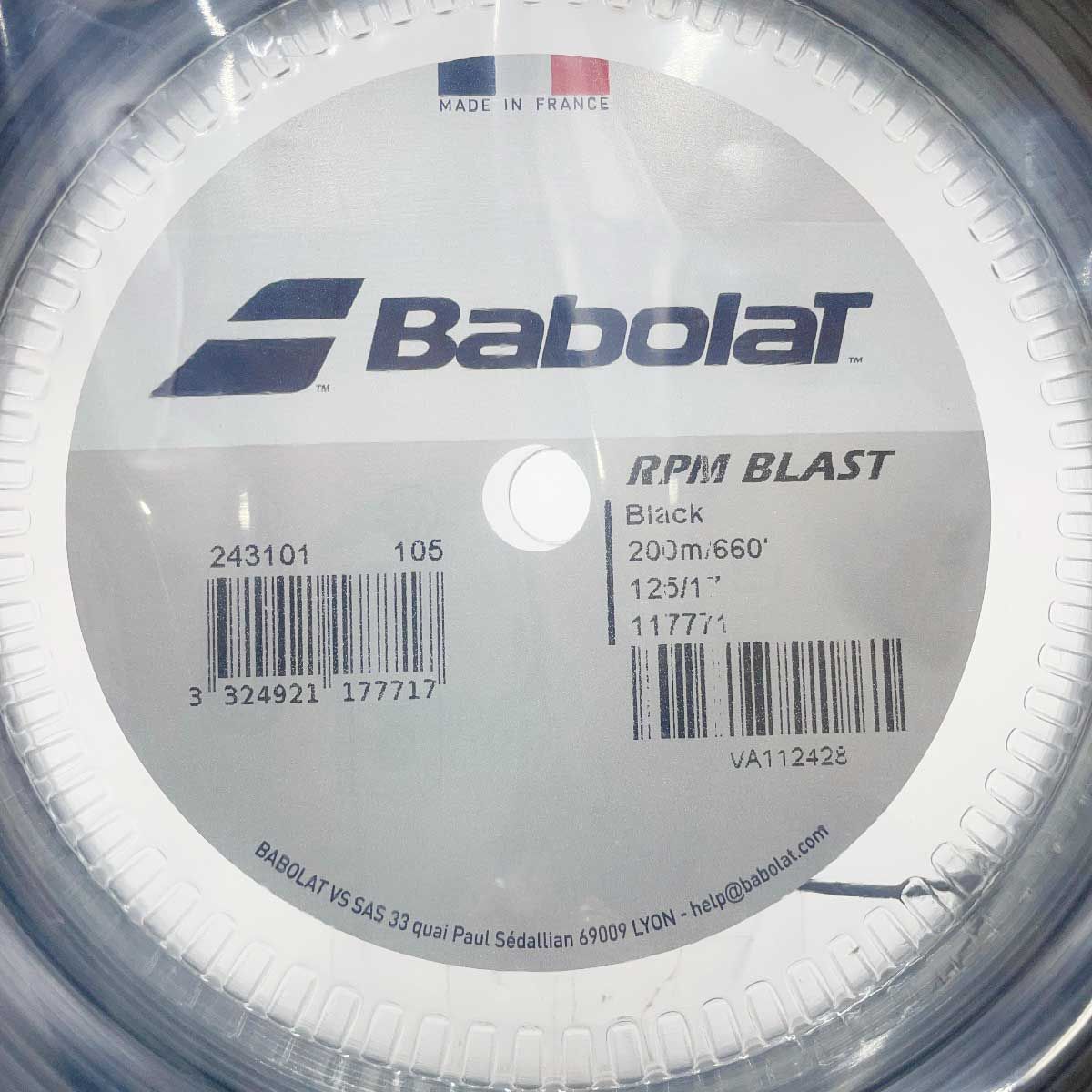 バボラ RPM ブラスト BLAST 125 硬式 テニス ストリング ガット 200m ロール ブラック 243101 BABOLAT 1.25mm