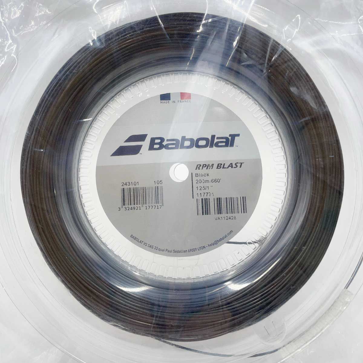 バボラ RPM ブラスト BLAST 125 硬式 テニス ストリング ガット 200m ロール ブラック 243101 BABOLAT 1.25mm