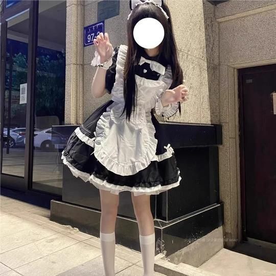 猫系メイド服 コスプレ ロリータ 黒白 典 エプロン 鈴 セクシー 大 ワンピース 職人製作