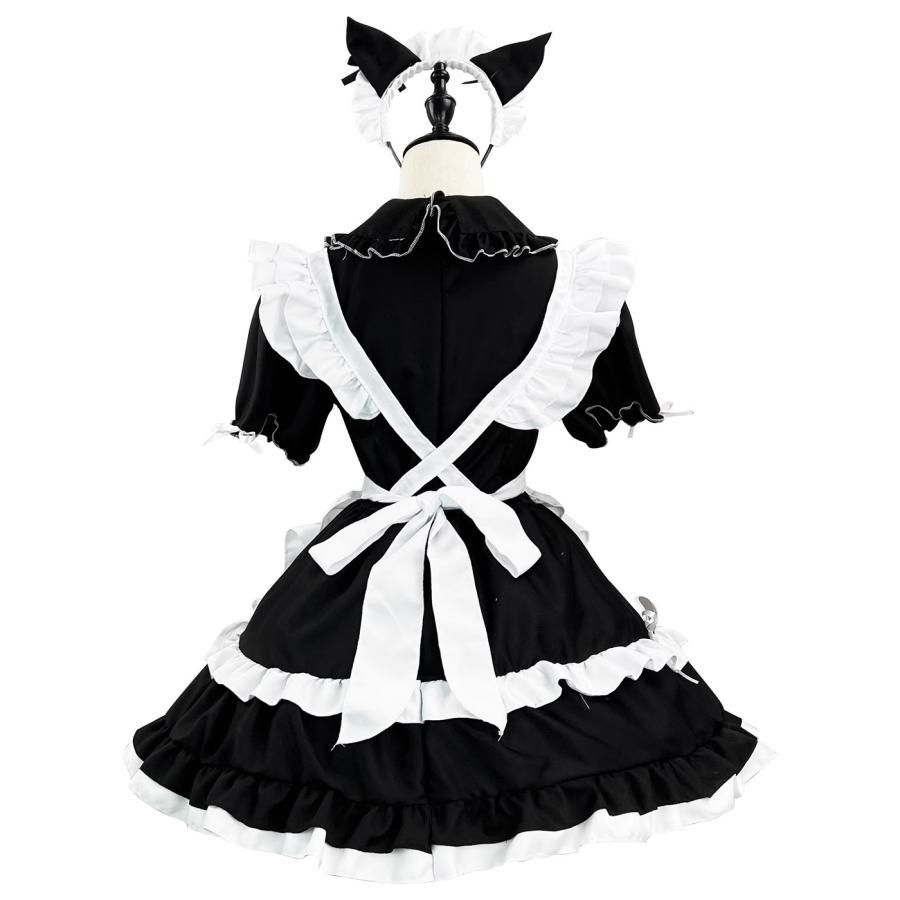 猫系メイド服 コスプレ ロリータ 黒白 典 エプロン 鈴 セクシー 大 ワンピース 職人製作