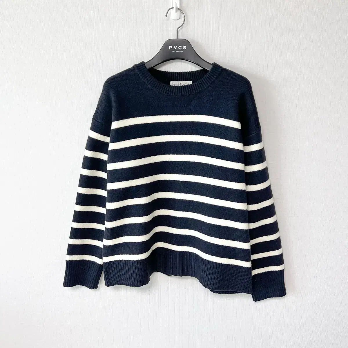 パリ＆NEW YORK ネイビー ストライプ レディース ニット