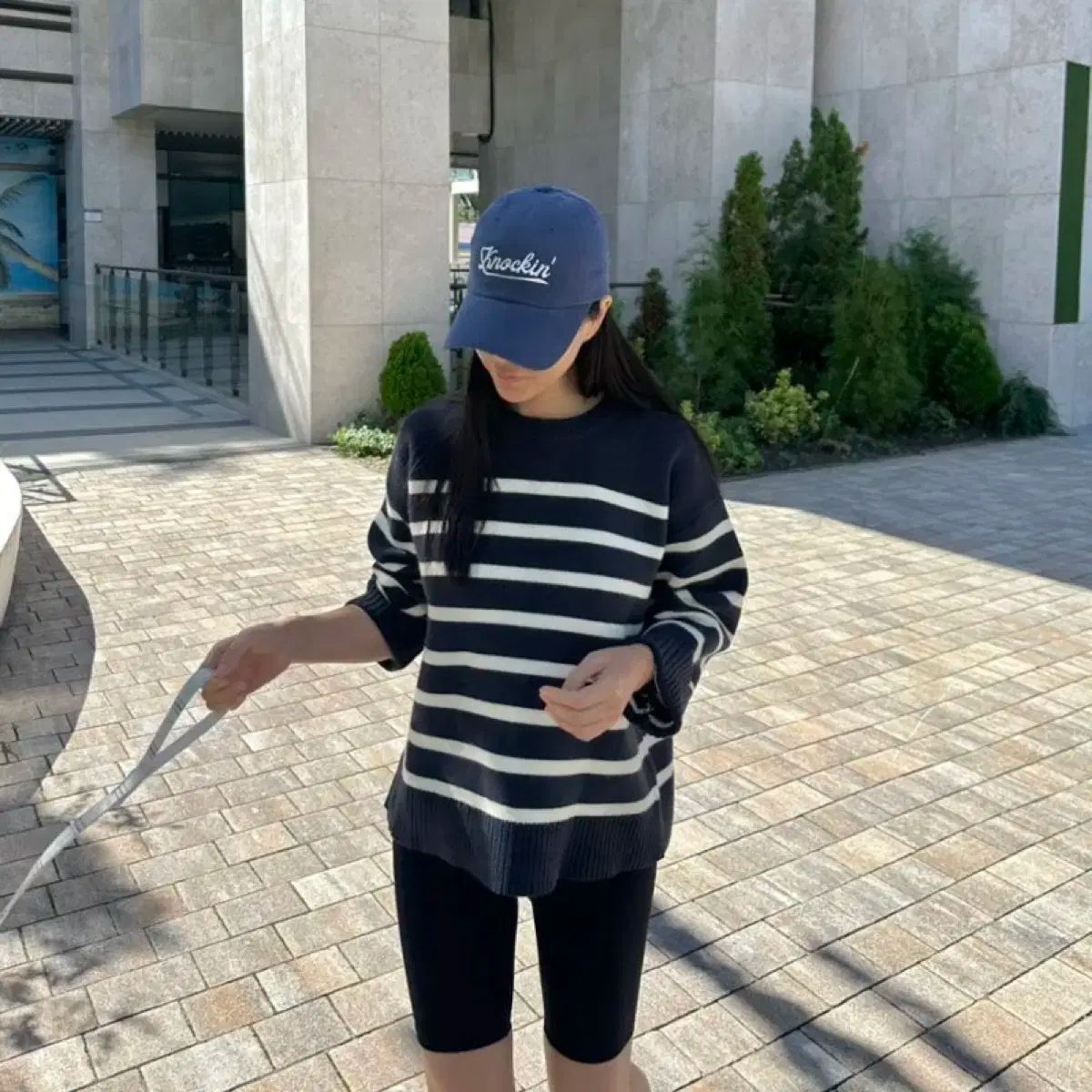 パリ＆NEW YORK ネイビー ストライプ レディース ニット