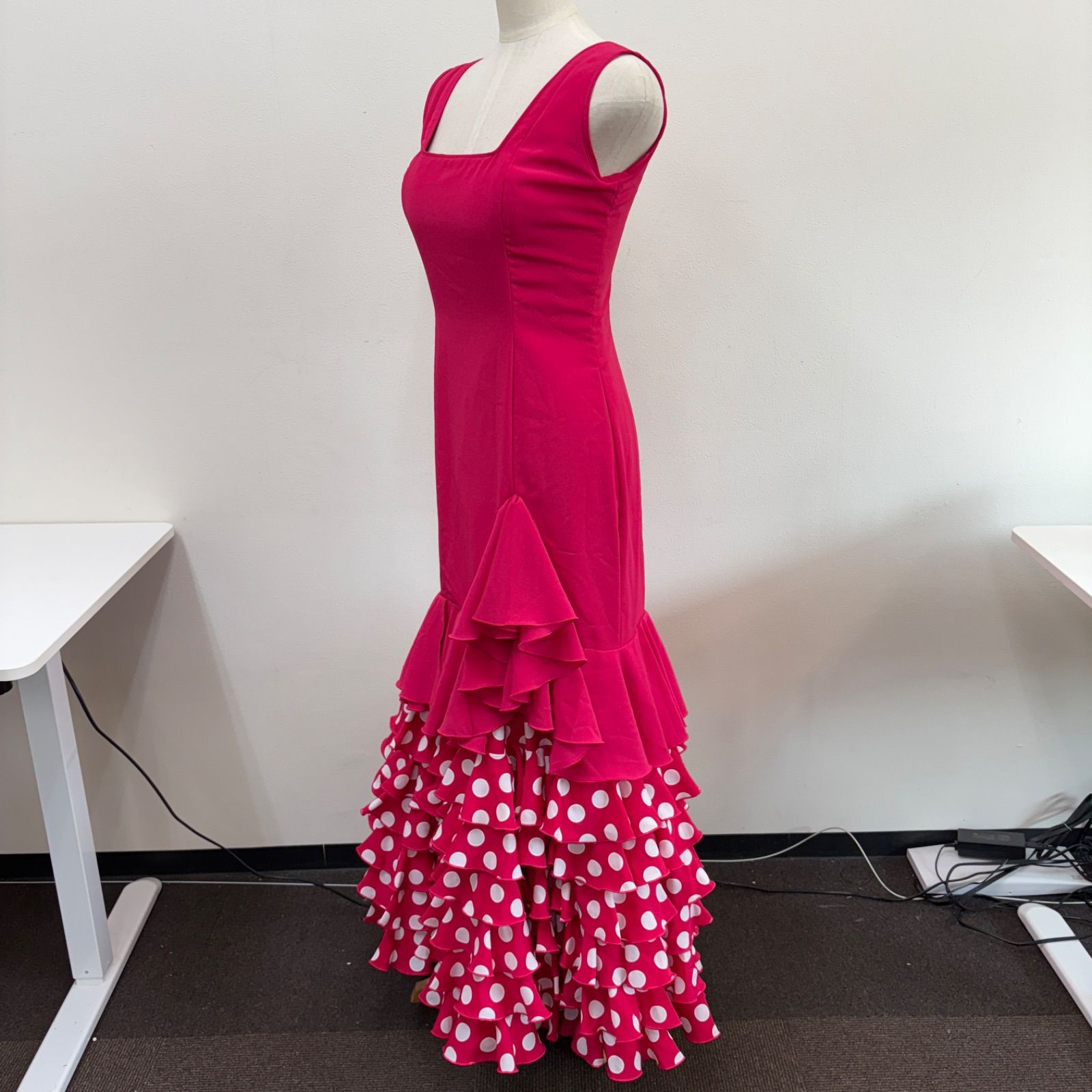 RONEY フラメンコ衣装 ワンピース フリル ピンク ドット レース