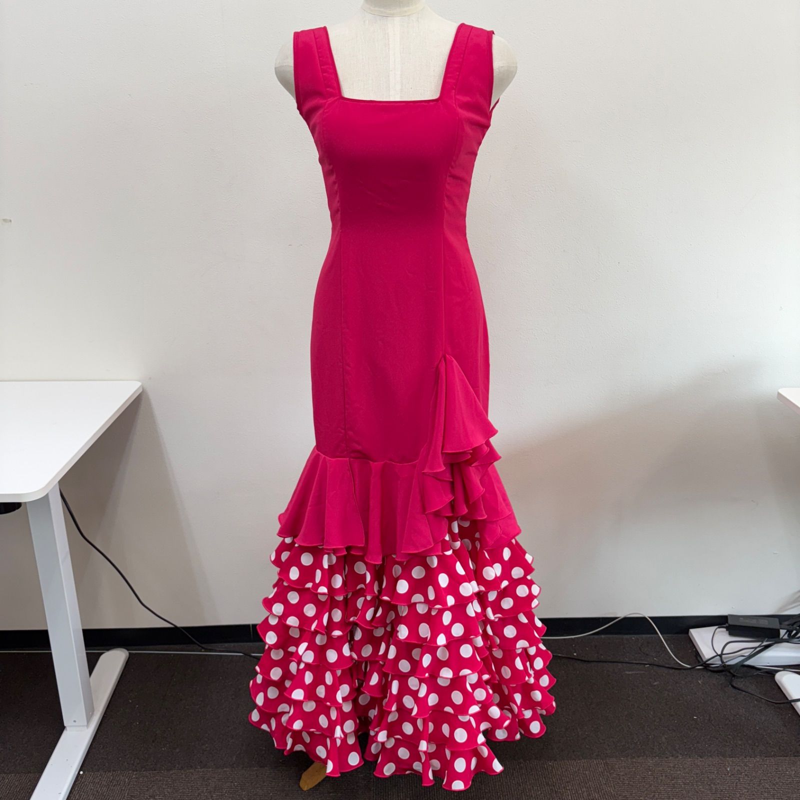 RONEY フラメンコ衣装 ワンピース フリル ピンク ドット レース