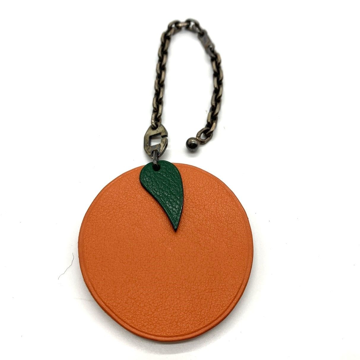 エルメス キーチェーン フルーツチャーム オレンジ レザー×シルバーチェーン HERMES ABランク