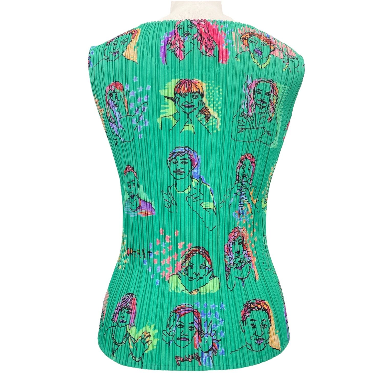 ISSEY MIYAKE イッセイミヤケ PLEATSEASE プリーツプリーズ カットソー トップス ベスト マダム柄 グリーン サイズ3 PL