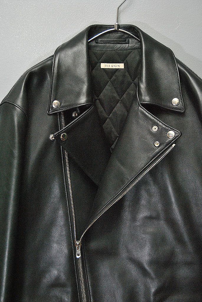 HEUGN Luther Riders ユーゲン 24AW シープスキンレザー ダブル ライダース ジャケット ブラック 4