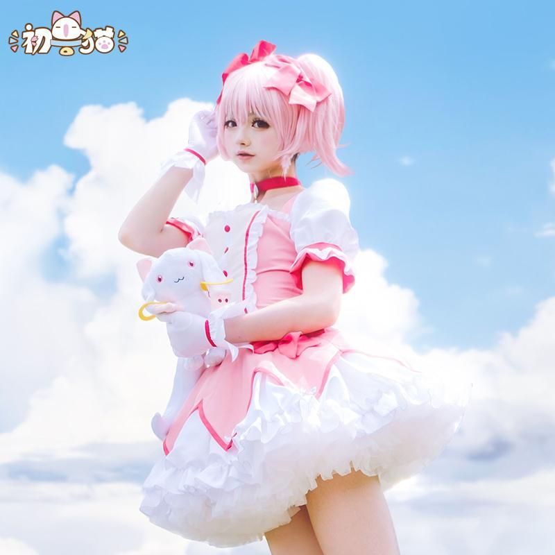 初獣猫 魔法少女まどか マギカ 鹿目まどか コスプレ衣装 アニメ衣装 ウィッグ付き 職人製作