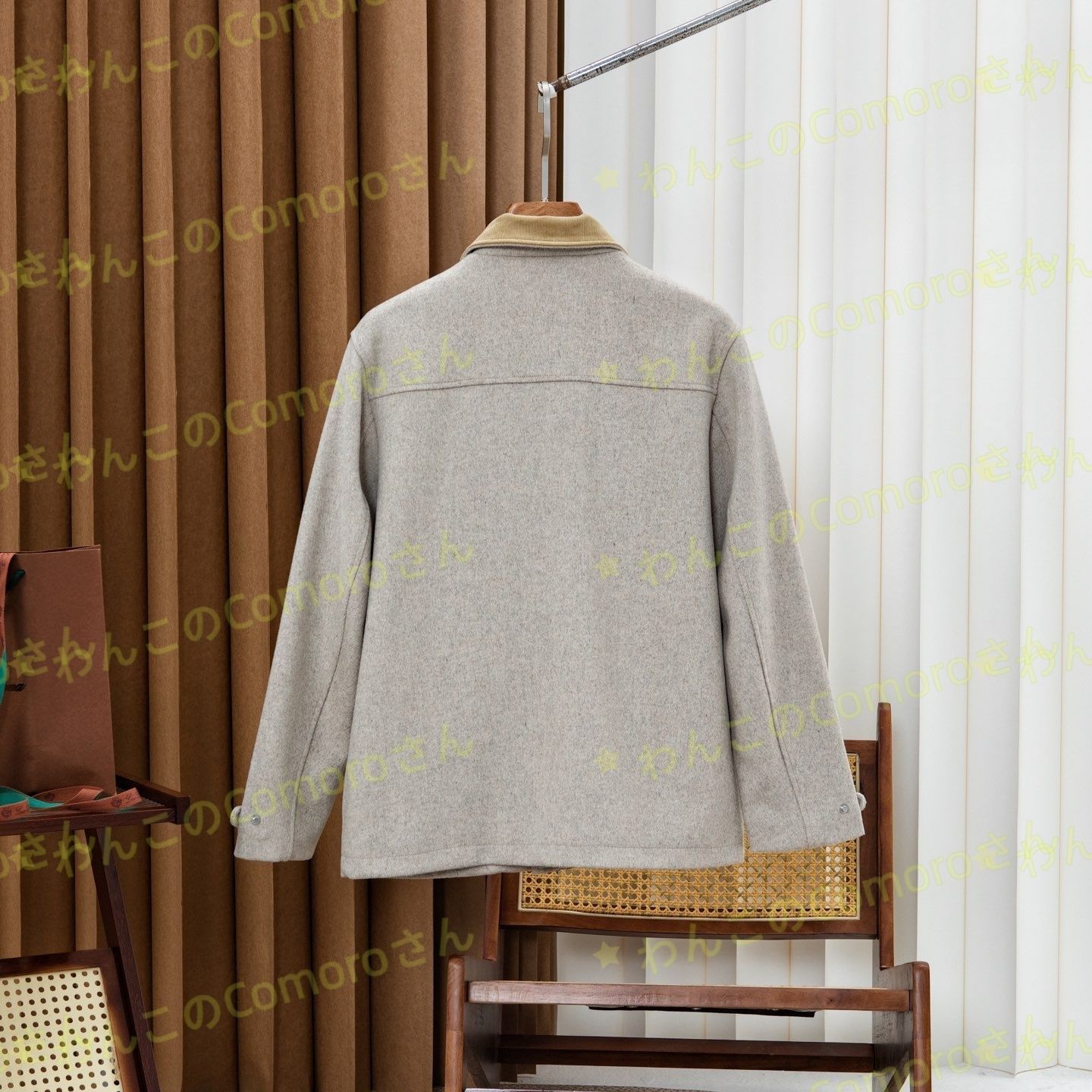 オートミールM~3XL ブルネロクチネリ メンズウール-カシミアジャケット コーデュロイ襟 ビジネスカジュアル 防風防水